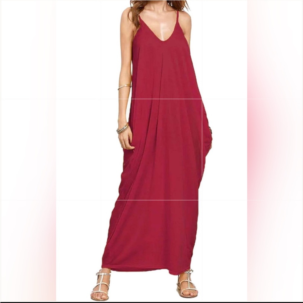 NWT Zenana Burgundy Sleeveless Spaghetti Strap Kaftan Style Maxi Dress / 2XL